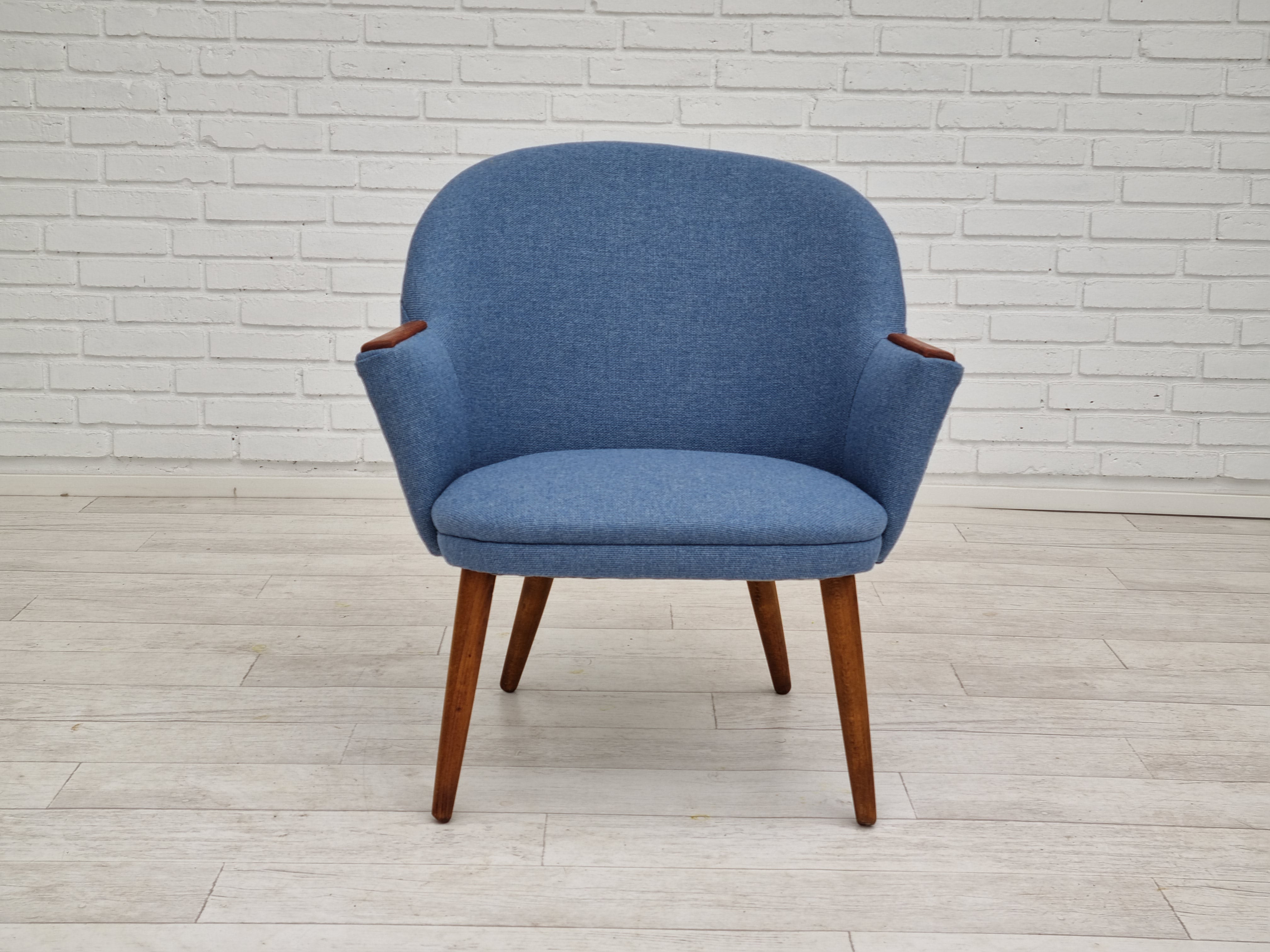 60erne, Dansk design, total renoveret loungestol, CAMIRA møbel uldstof, teaktræ