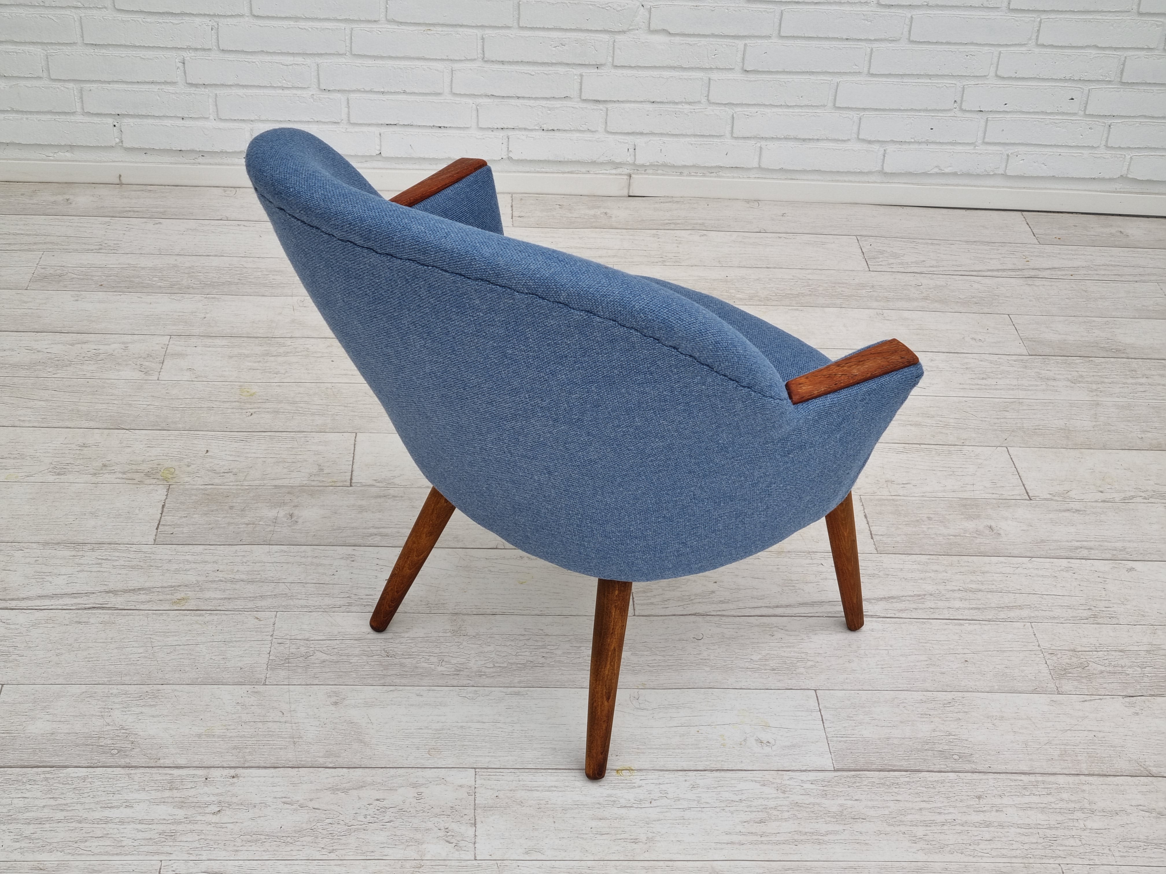 60erne, Dansk design, total renoveret loungestol, CAMIRA møbel uldstof, teaktræ