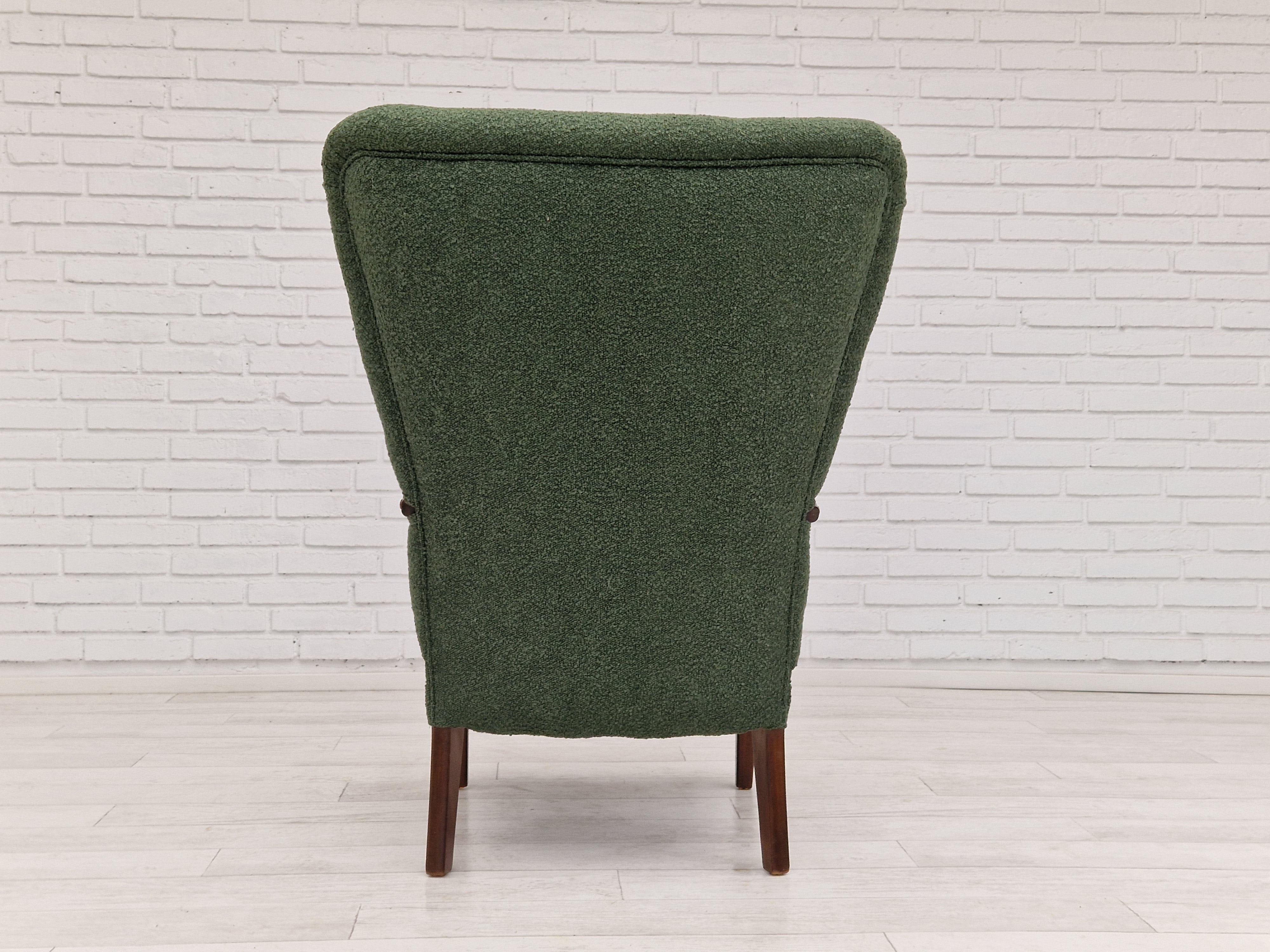 60erne, Dansk design, total renoveret lænestol, flaske grøn møbelstof.