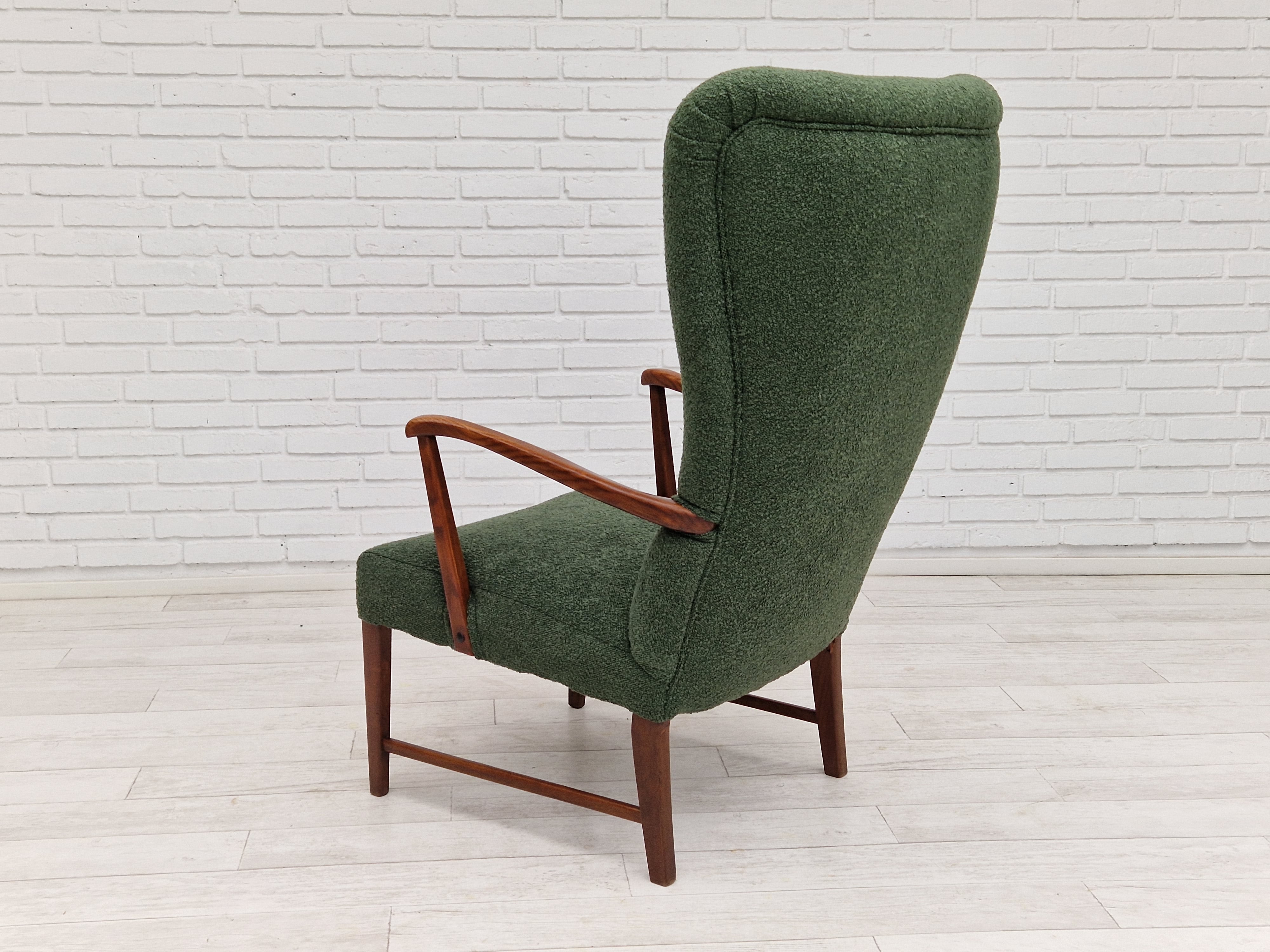 60erne, Dansk design, total renoveret højrygget lænestol, flaske grøn.