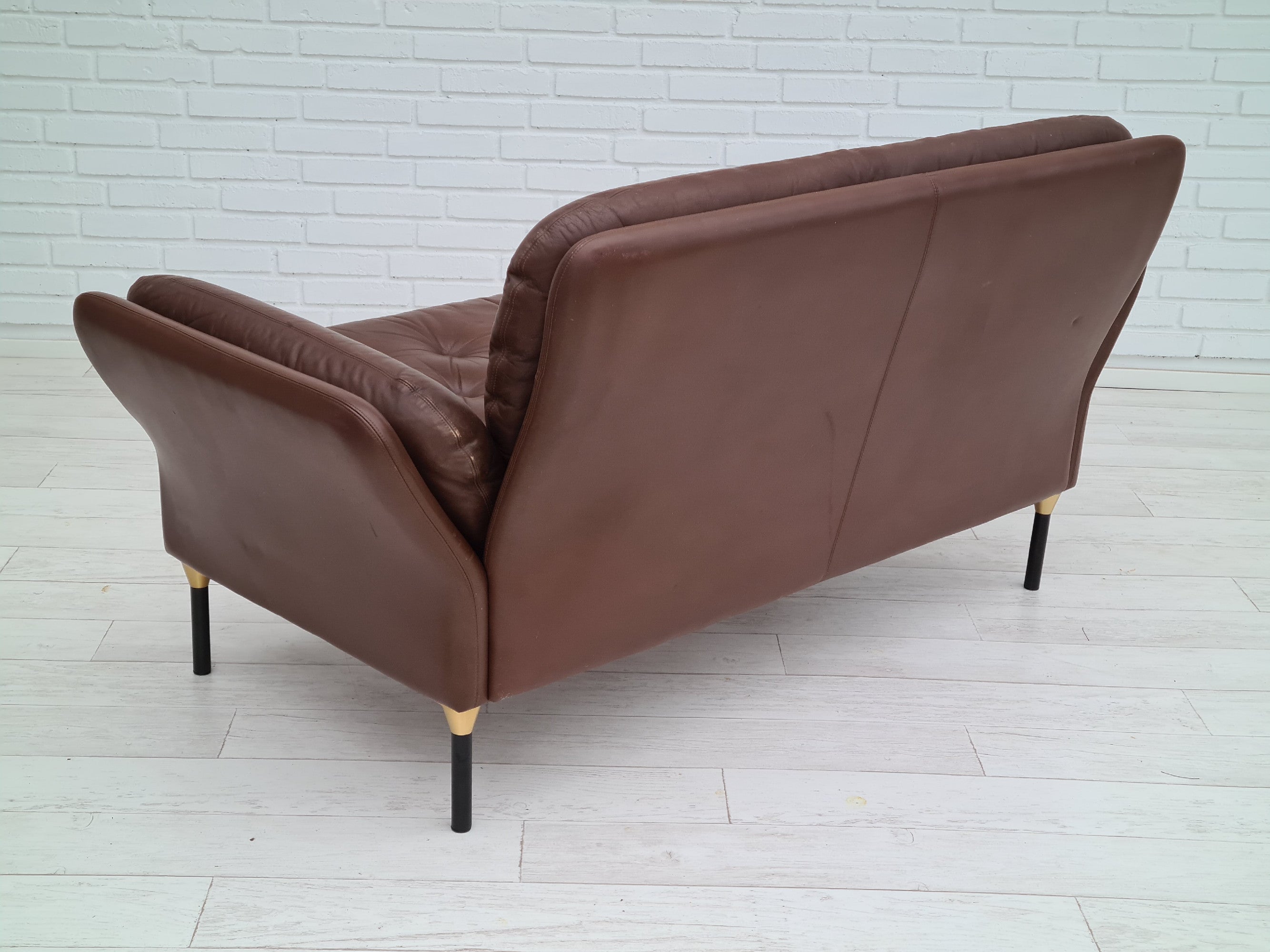 Dansk 2 pers. sofa, original brun læder, 70erne