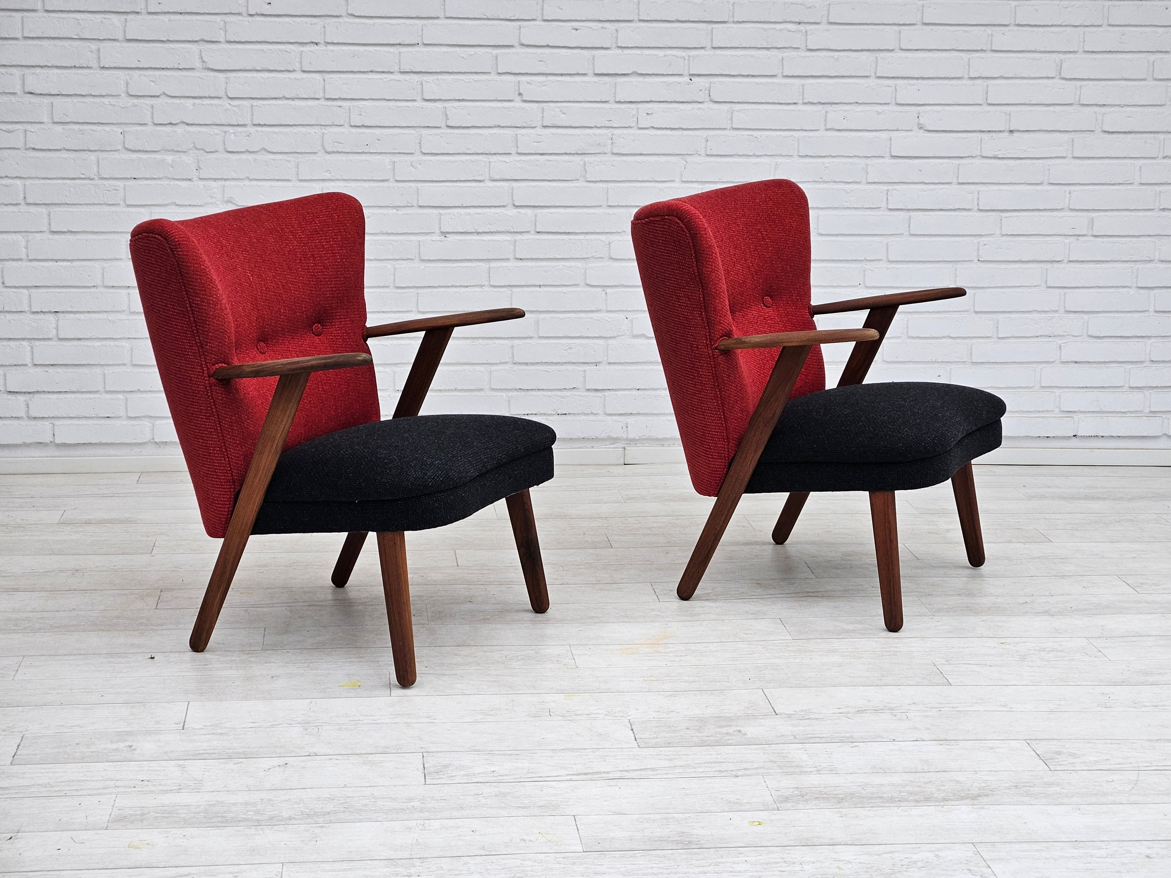1960erne, Dansk design af Erhardsen & Andersen, total renoveret lænestole, møbeluld.
