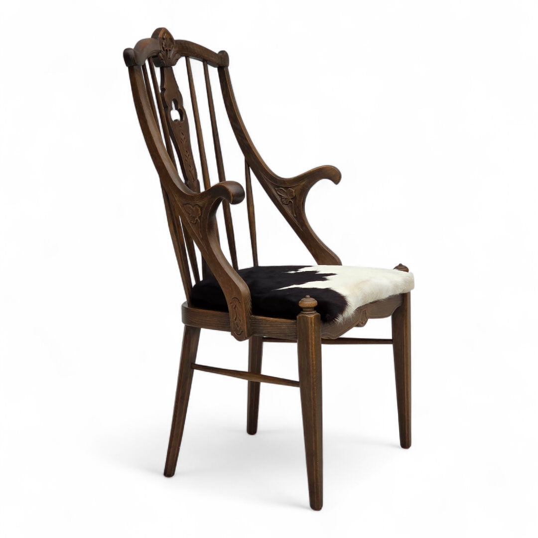 1960erne, Dansk højrygget armstol, reupholsteret, møbel koskind, massiv egtræ.