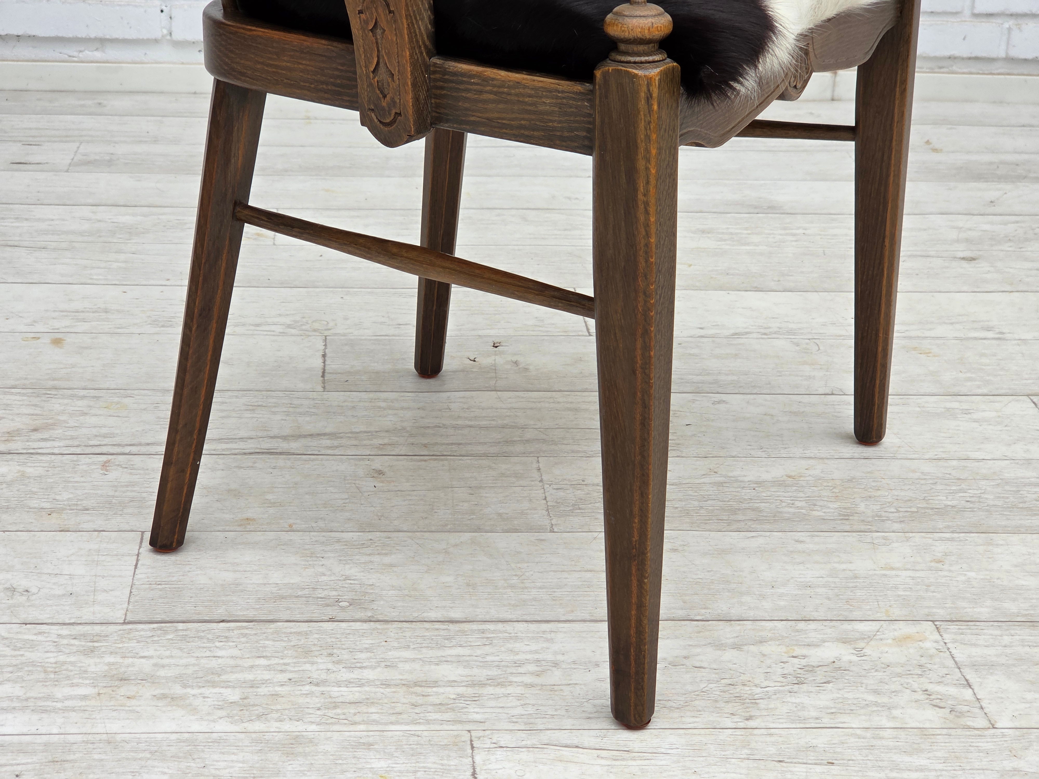1960erne, Dansk højrygget armstol, reupholsteret, møbel koskind, massiv egtræ.