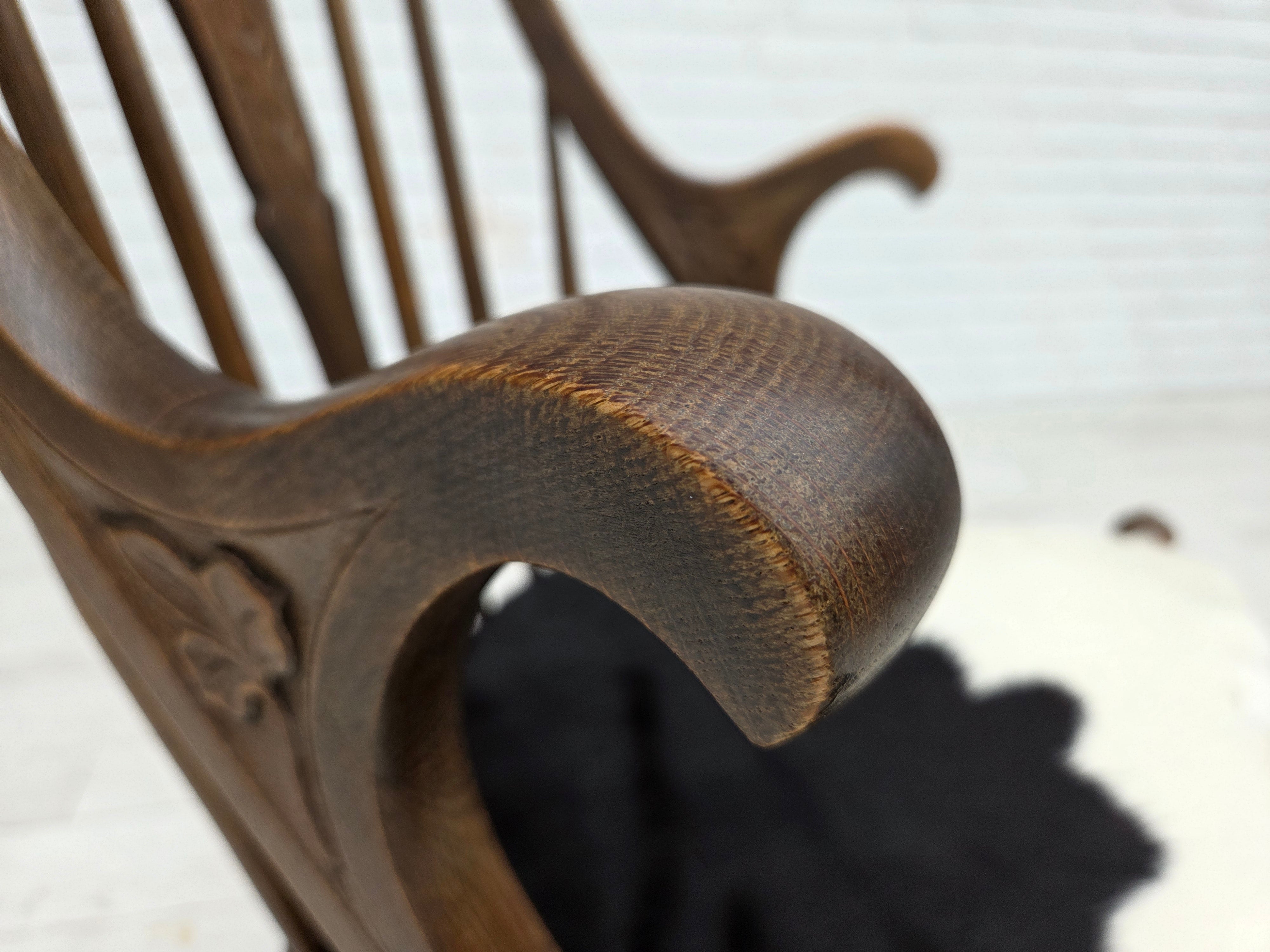 1960erne, Dansk højrygget armstol, reupholsteret, møbel koskind, massiv egtræ.