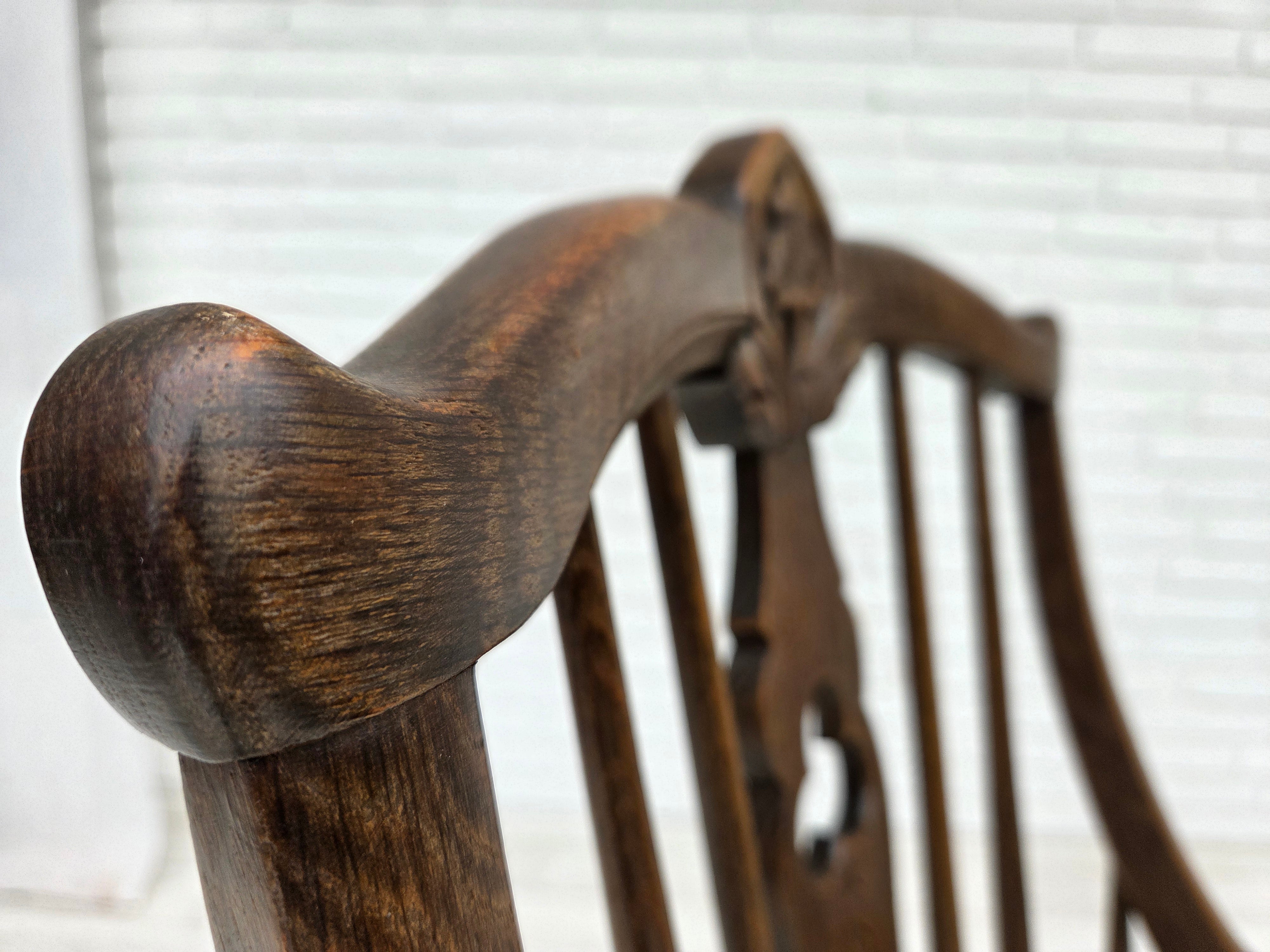 1960erne, Dansk højrygget armstol, reupholsteret, møbel koskind, massiv egtræ.