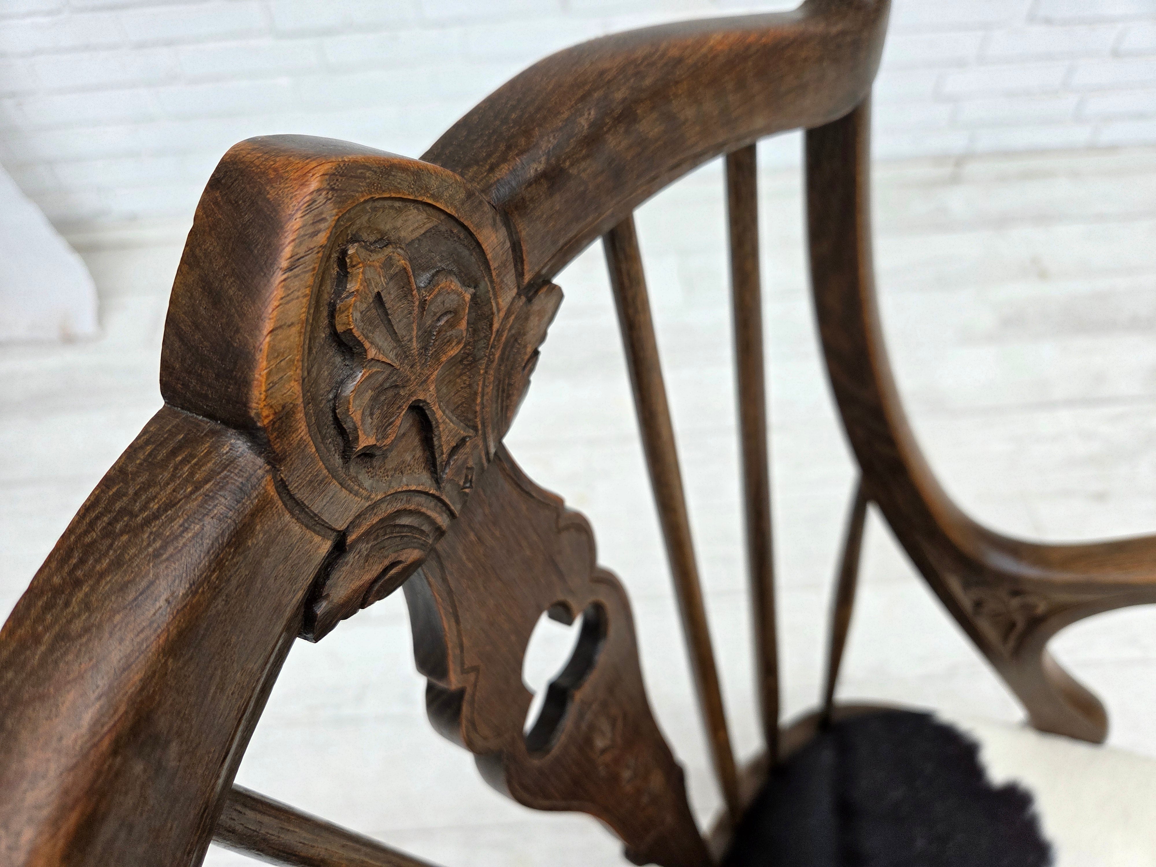 1960erne, Dansk højrygget armstol, reupholsteret, møbel koskind, massiv egtræ.