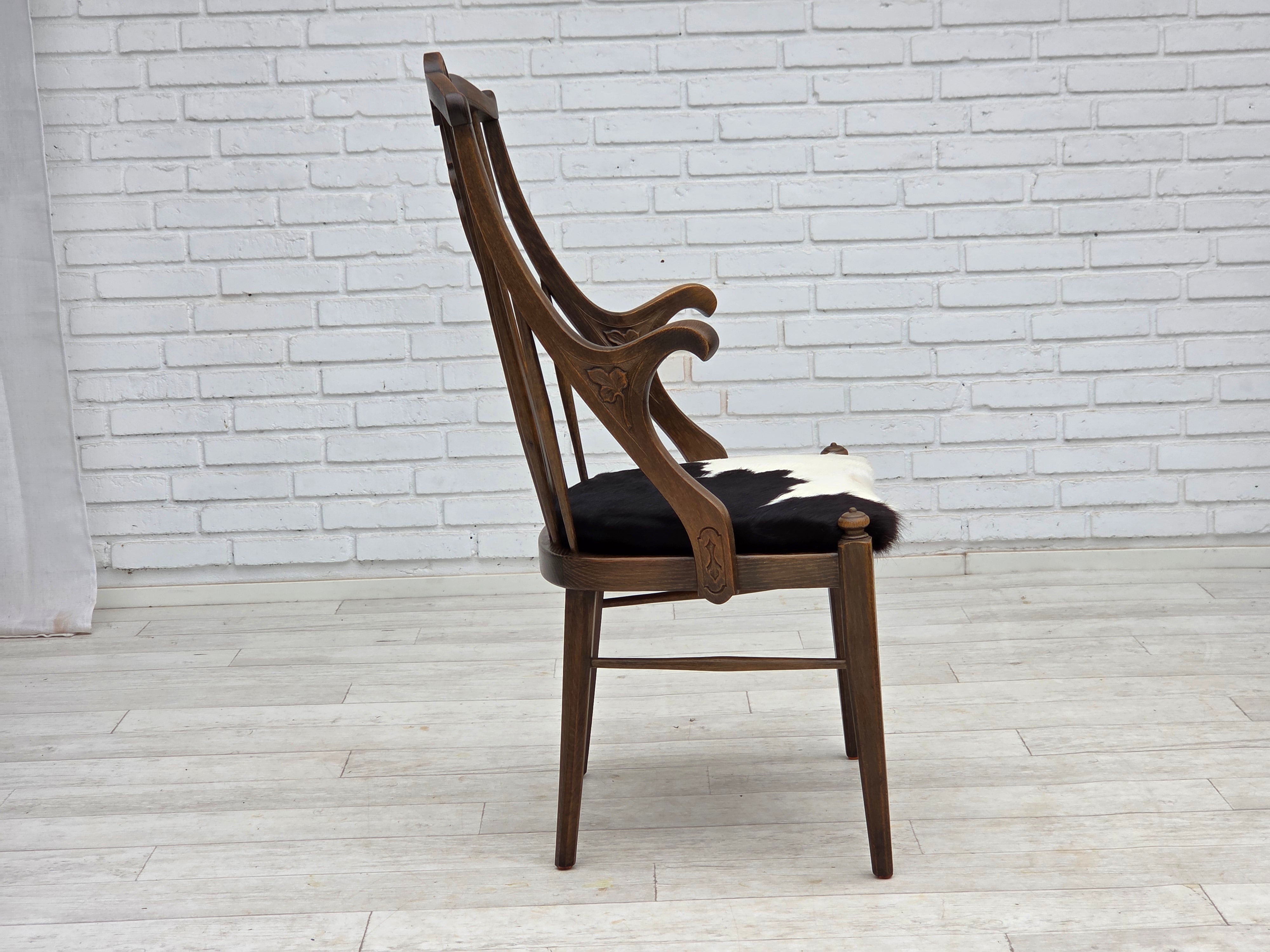 1960erne, Dansk højrygget armstol, reupholsteret, møbel koskind, massiv egtræ.