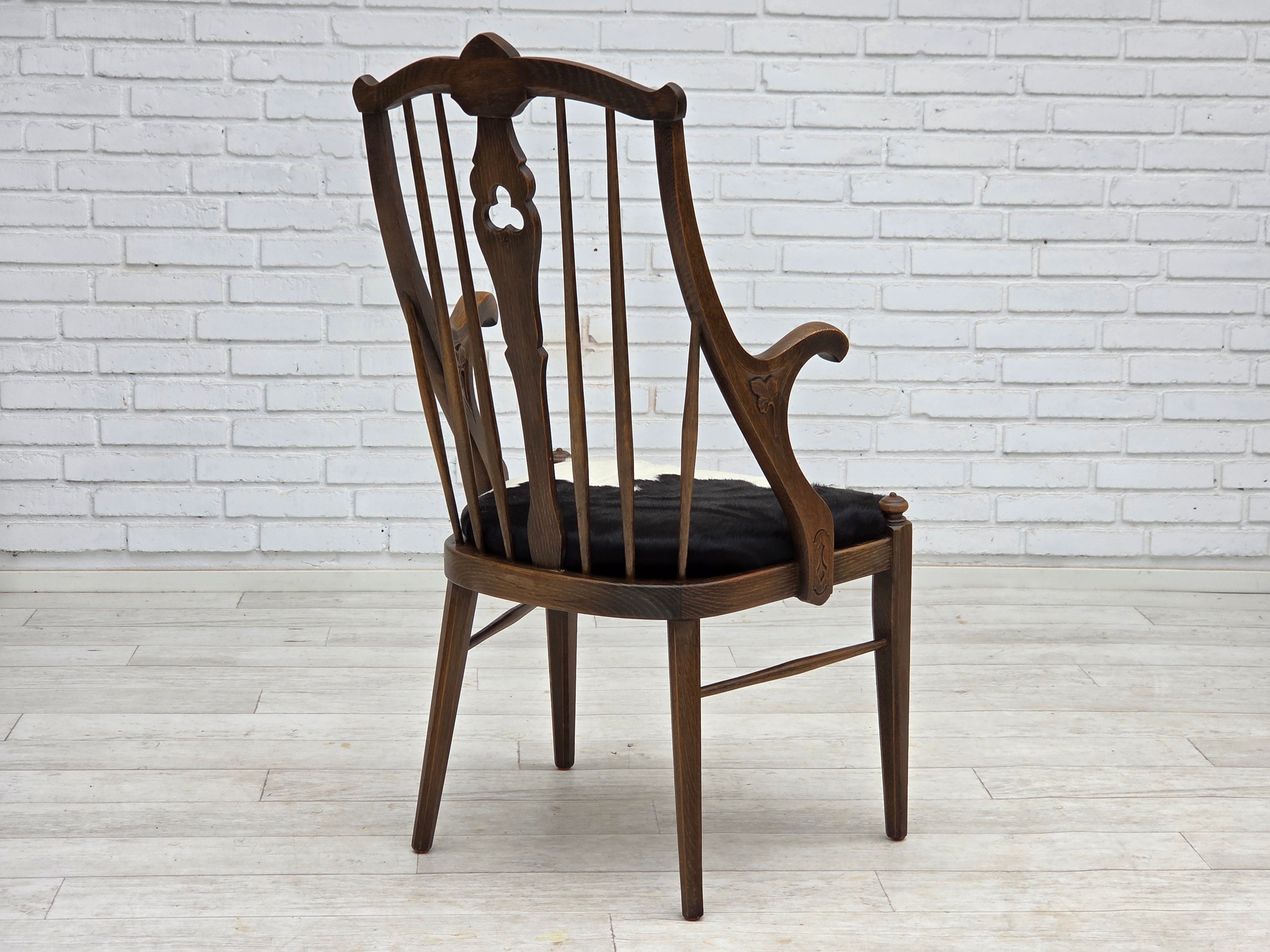 1960erne, Dansk højrygget armstol, reupholsteret, møbel koskind, massiv egtræ.