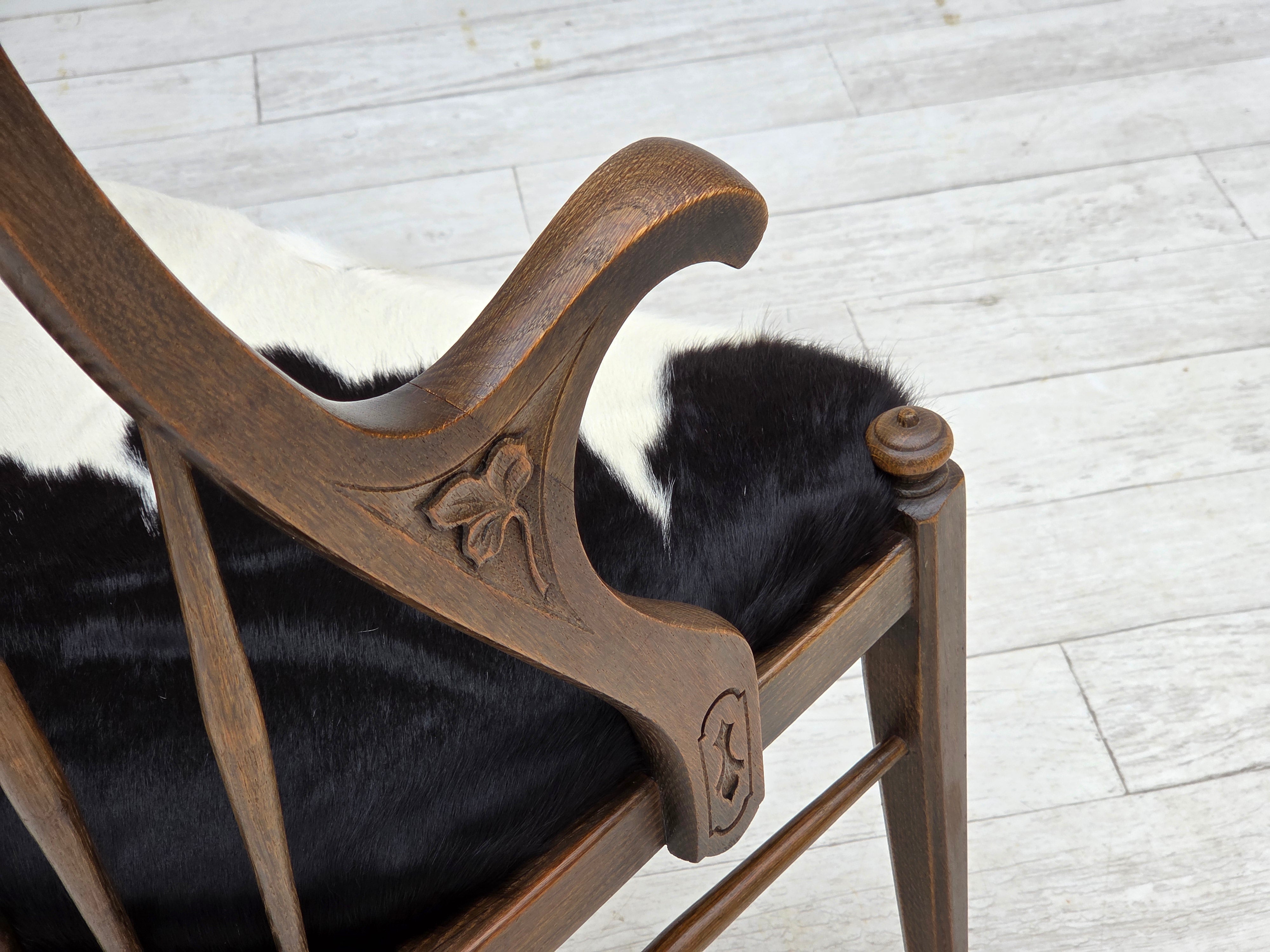 1960erne, Dansk højrygget armstol, reupholsteret, møbel koskind, massiv egtræ.