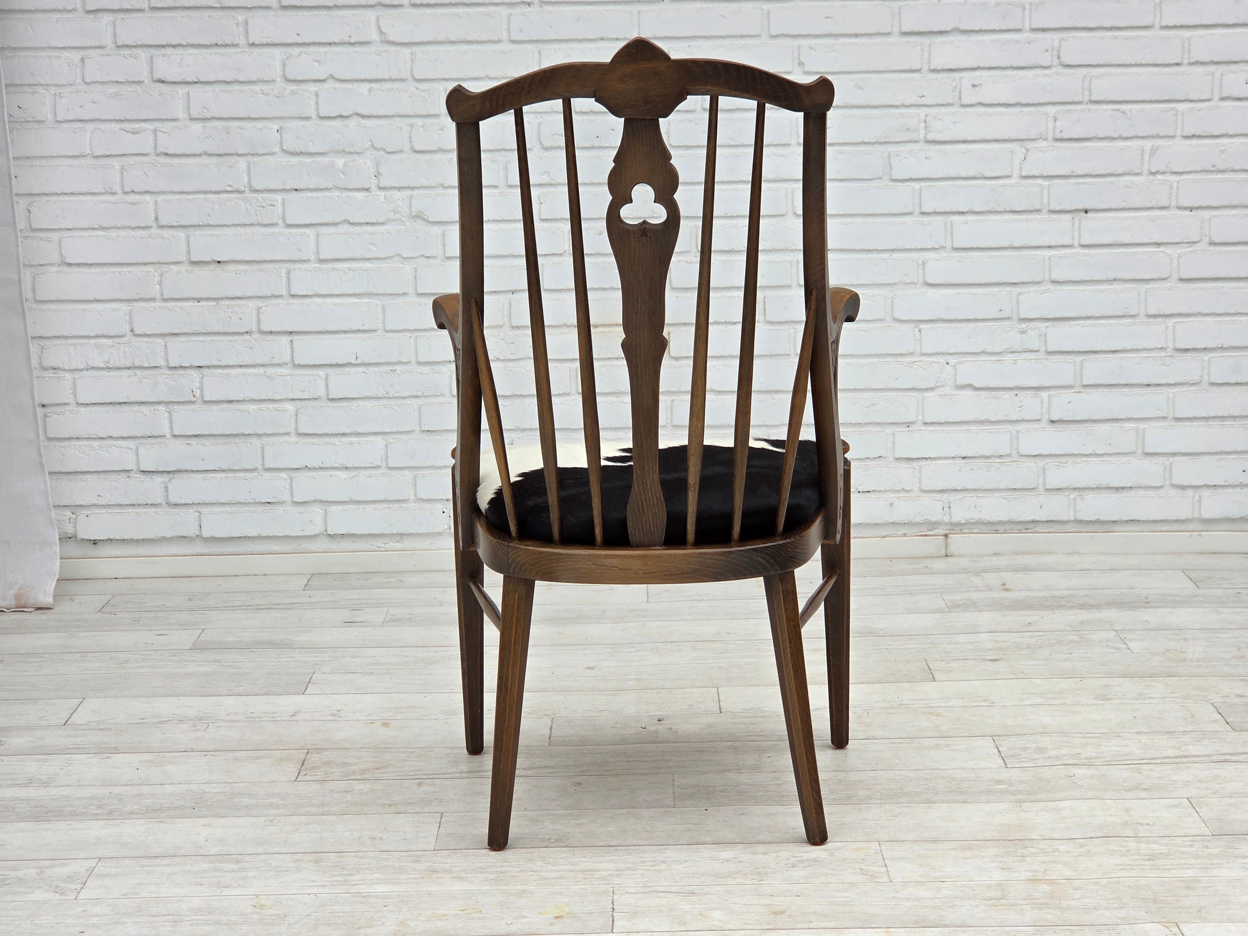 1960erne, Dansk højrygget armstol, reupholsteret, møbel koskind, massiv egtræ.