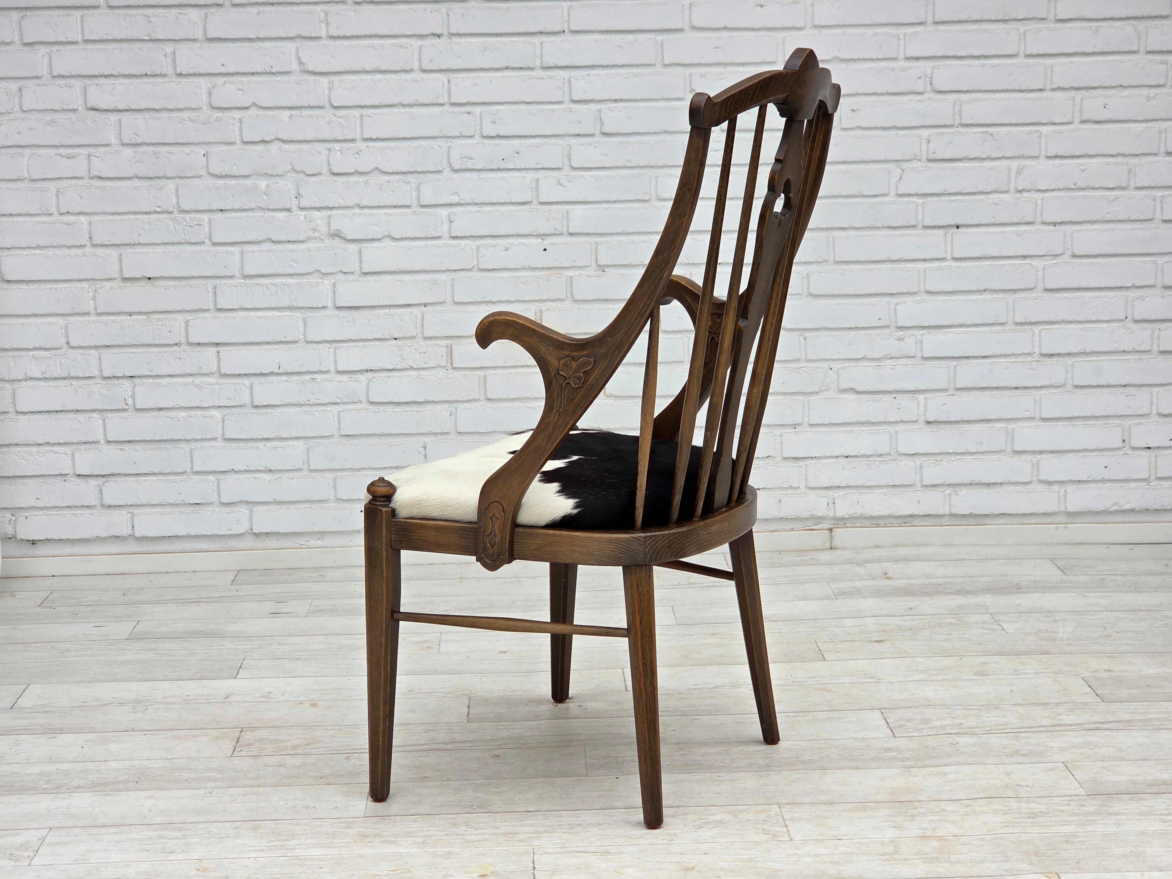 1960erne, Dansk højrygget armstol, reupholsteret, møbel koskind, massiv egtræ.