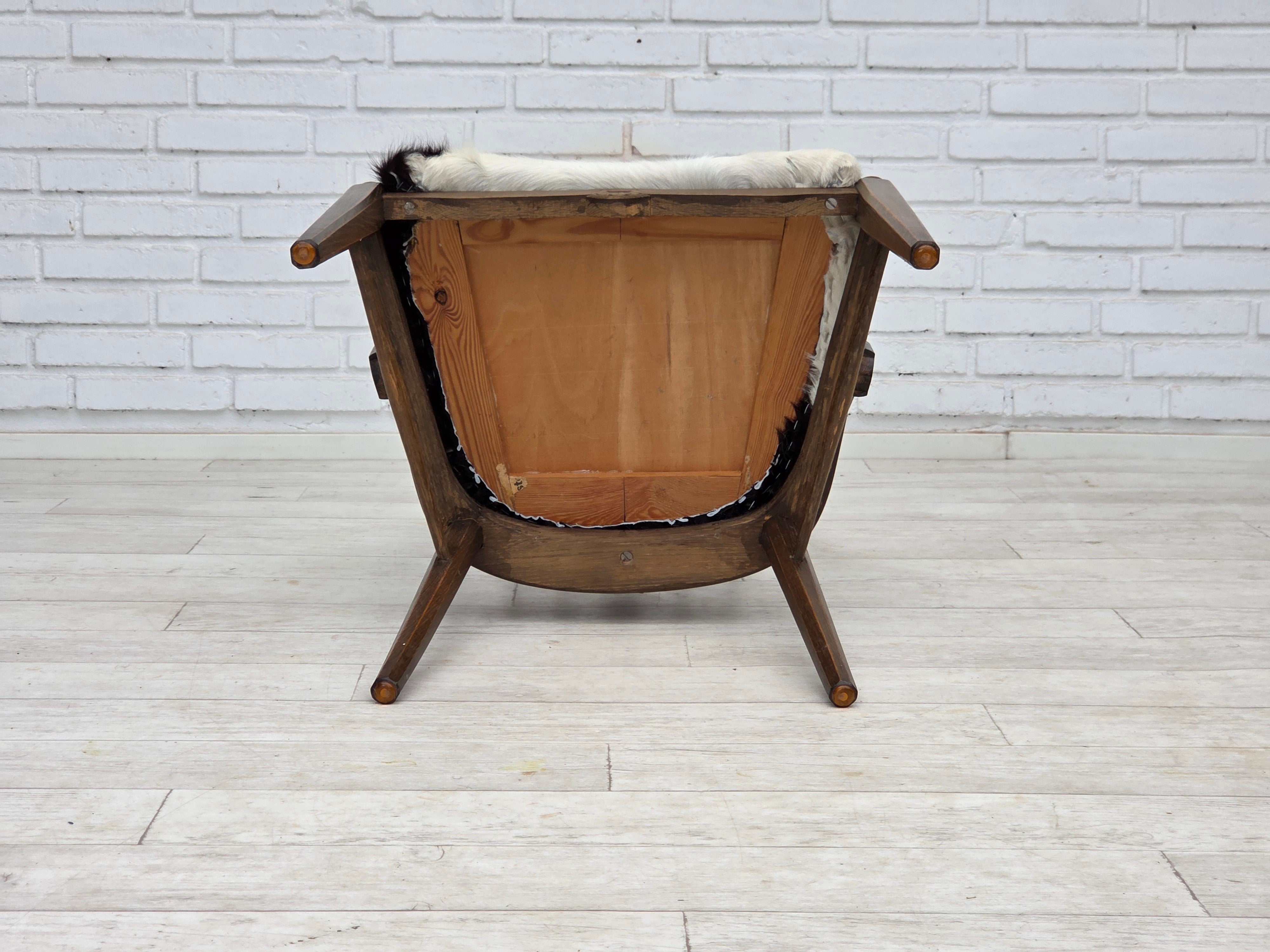 1960erne, Dansk højrygget armstol, reupholsteret, møbel koskind, massiv egtræ.