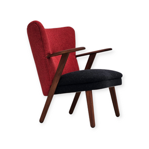 Imagen abierta en presentación de diapositivas, años 1960, diseño danés de Erhardsen & Andersen, sillones completamente renovados, muebles de lana.