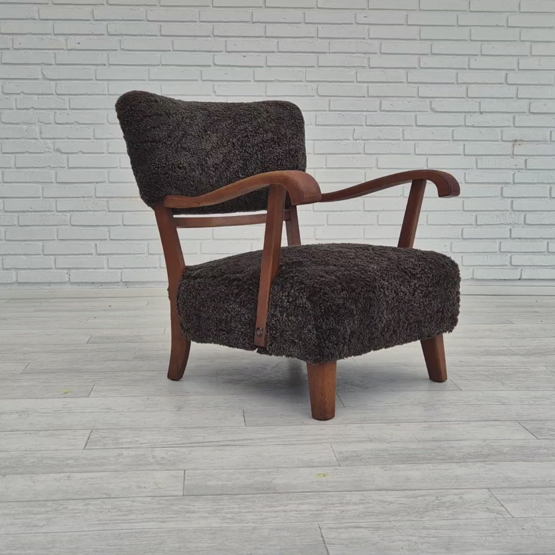 1950erne, Dansk design, renoveret lænestol, ægte fåreskind.
