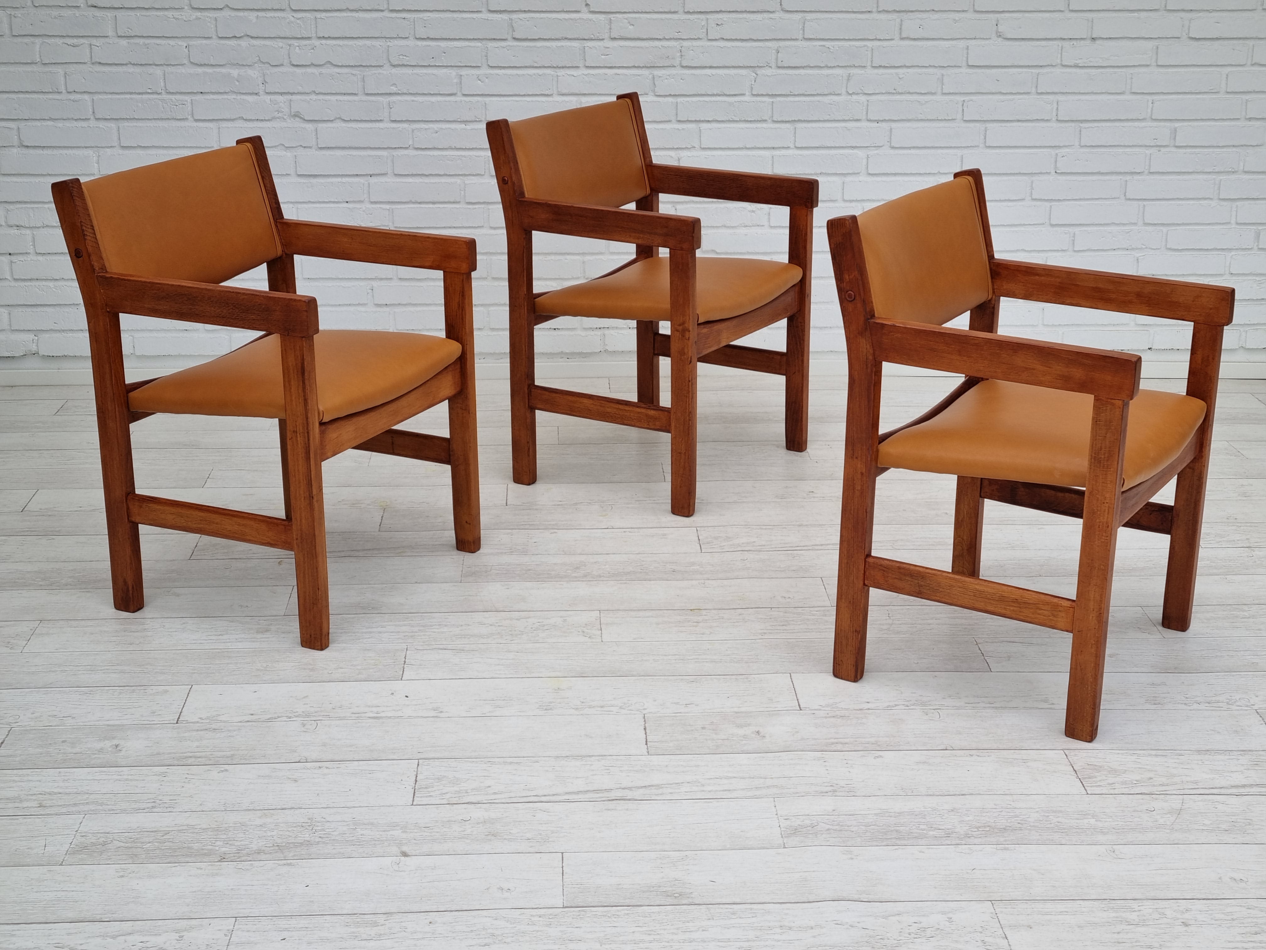 60erne, H.J.Wegner, sæt af 3 stk lænestole, total renoveret, læder, bøgetræ