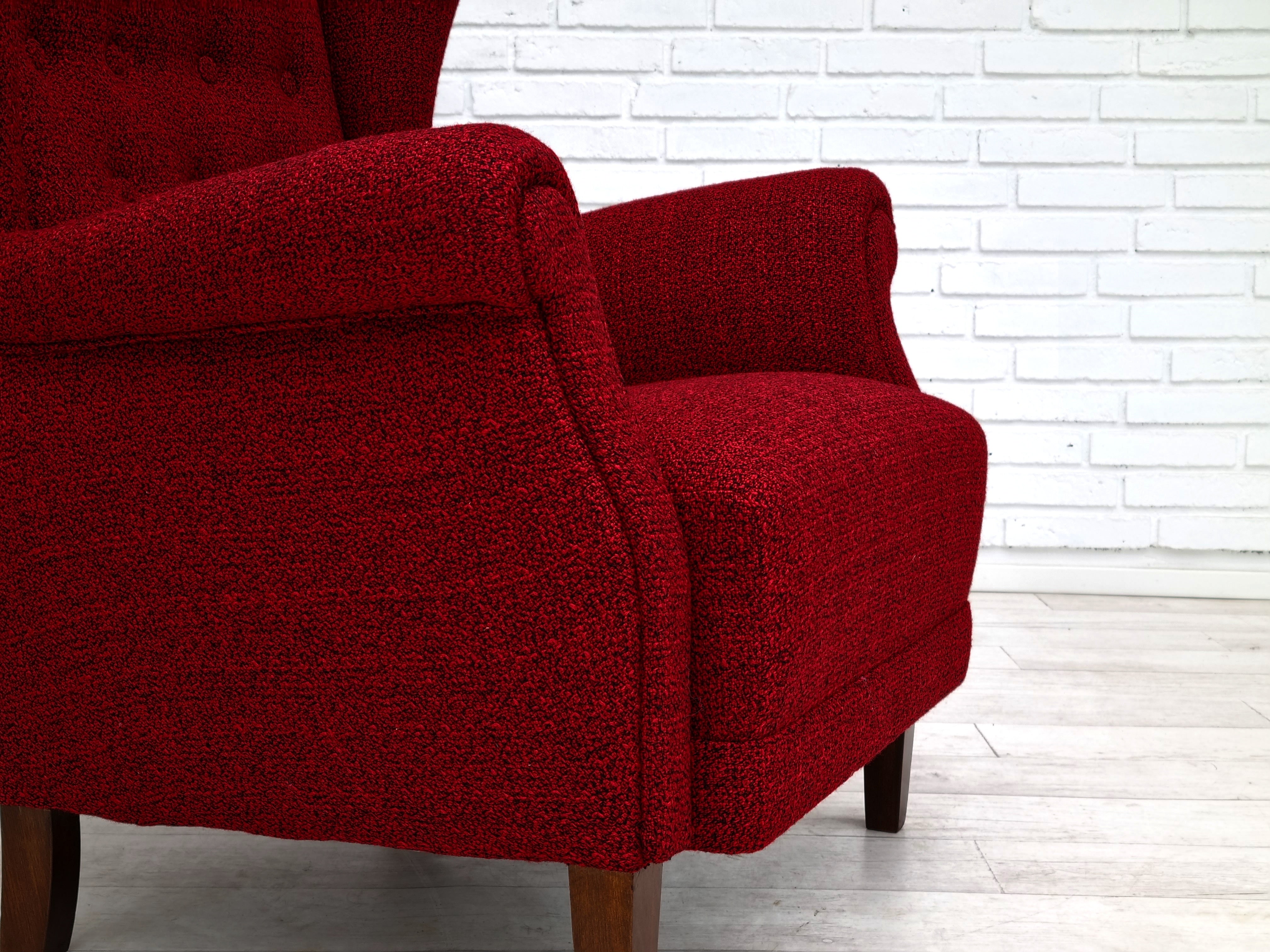 50erne, Dansk design, total renoveret hvilestol, møbeluld, mahogni