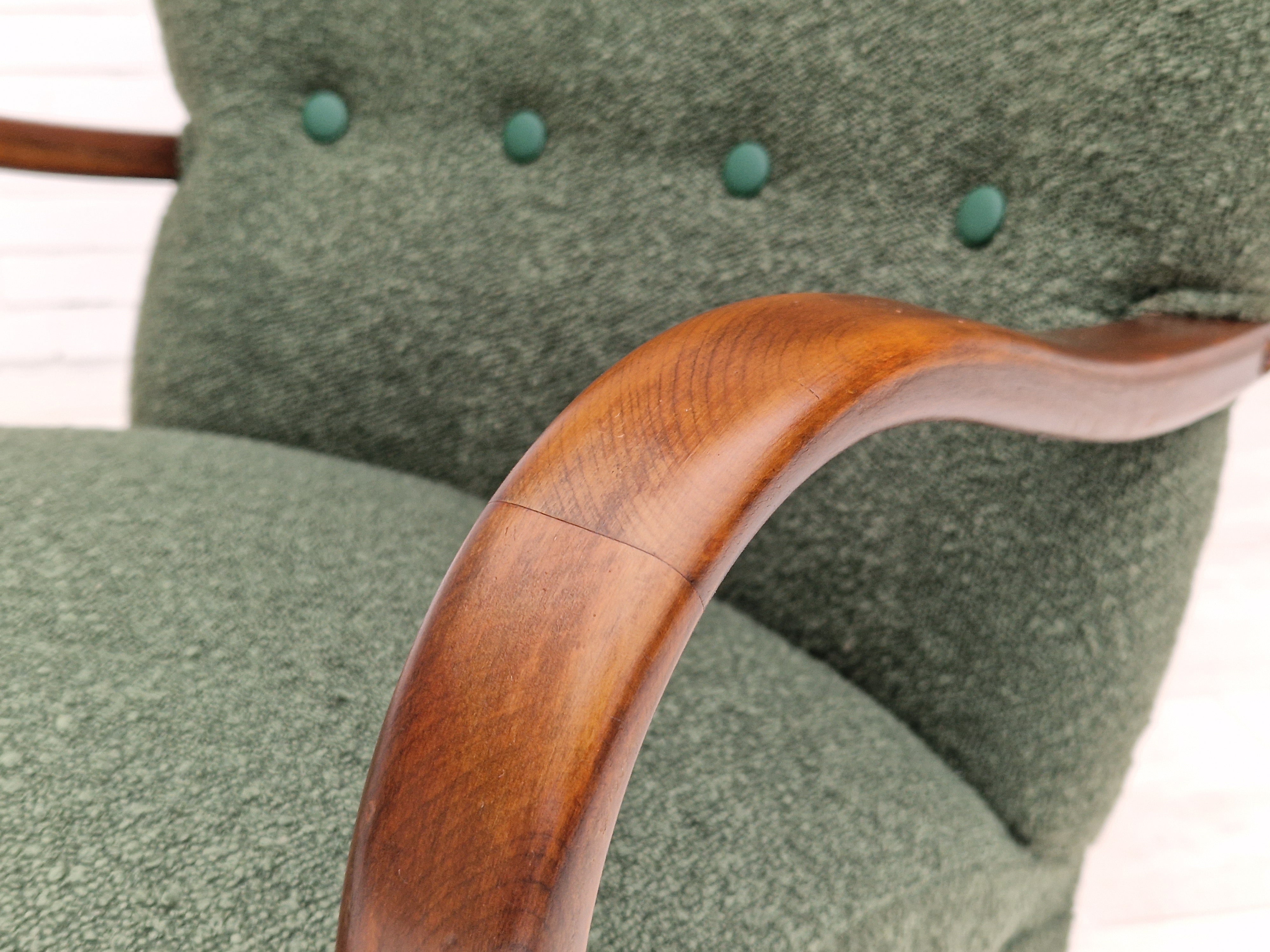 60erne, Dansk design, total renoveret lænestol, flaske grøn møbelstof.