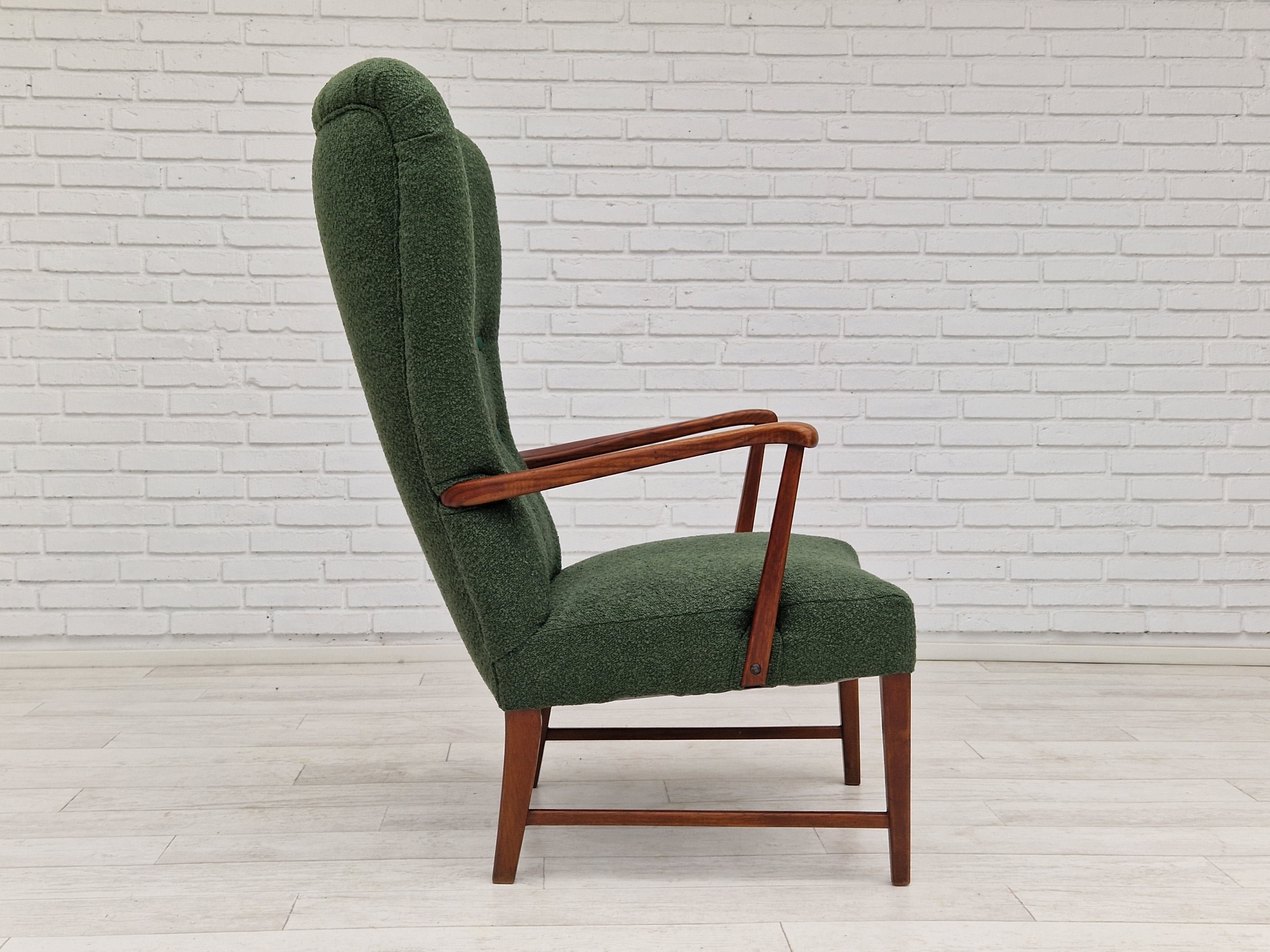 60erne, Dansk design, total renoveret højrygget lænestol, flaske grøn.